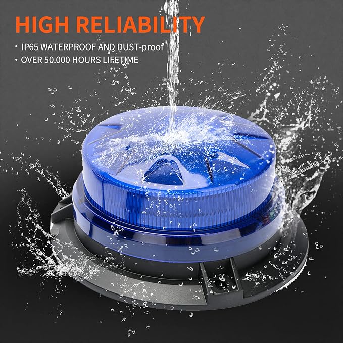 Blue Led Emergency Strobe Beacon Lights for Car Vehicles 12V 24V 24-LEDs | Magnetic Mount, 8 Flash Model, Warning Safety Flashing, Rooftop Signal Lamp for Forklife Construction Truck Tractor Golf SUV