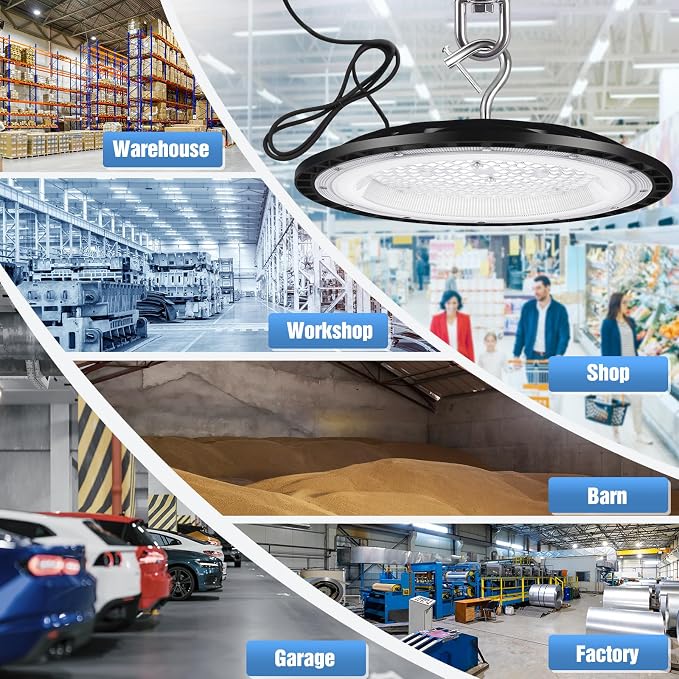 YANYCN 4 Pack 300W UFO Led High Bay Light Fixture,120VAC,5000K Daylight Commercial Shop Bay Lighting,45000LM,[1300W MH/HPS Equiv.] US Plug Area Lighting for Warehouse/Barn/Gym/Factory/Workshop