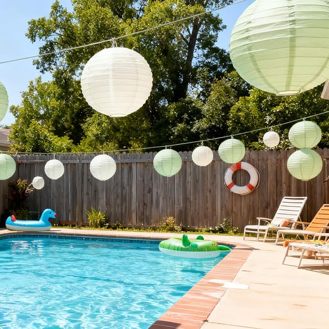 20Pcs Paper Lanterns, Sage Green and Ivory Hanging Lantern for Rustic Party | 6"8"10" Round Paper Lanterns Decorations for Bridal Shower Wedding Engagement Birthday Baby Shower Home Classroom Decor