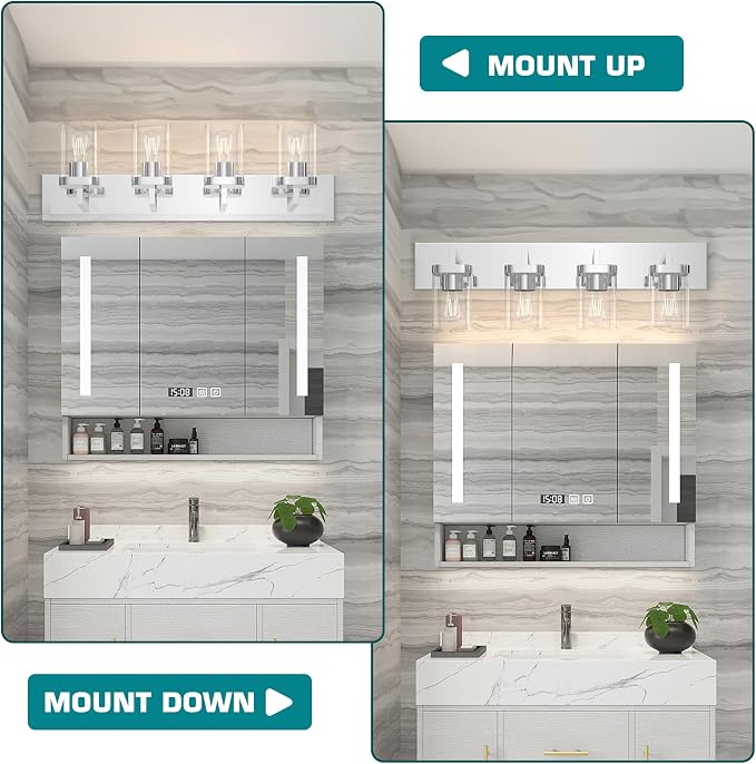 Chrome Bathroom Vanity Light, Square Design 4 Lights Morden Vanity Lighting Fixtures Over Mirror, Bathroom Vanity Light Fixtures for Living Room/Bedroom