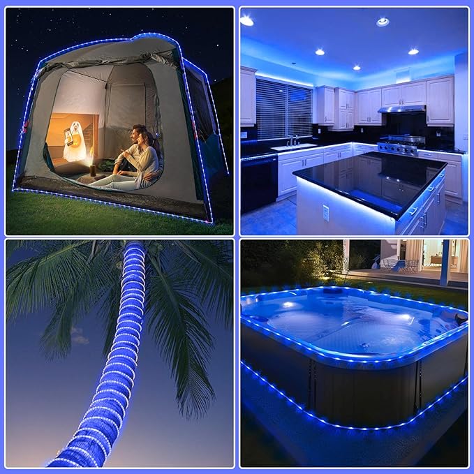 66FT 200 LED Rope Lights Outdoor Waterproof, Connectable Rope Lights for Outside with 8 Modes, Plug in Flexible String Lights for Indoor Garden Backyard Tree Patio Pool Tree Party Decorations - Blue