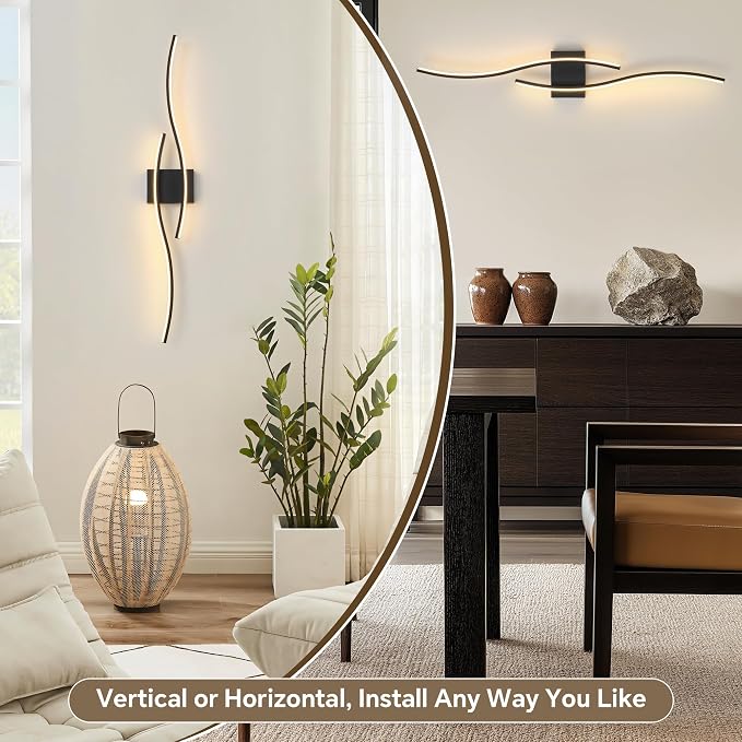 Battery Operated Wall Sconces Set of 2, Dimmable Modern LED Rechargeable Wall Light with Remote Control, Wall Decor for Living Room, Hallway, Quick Install, No Electrician Required 23.6 Inch
