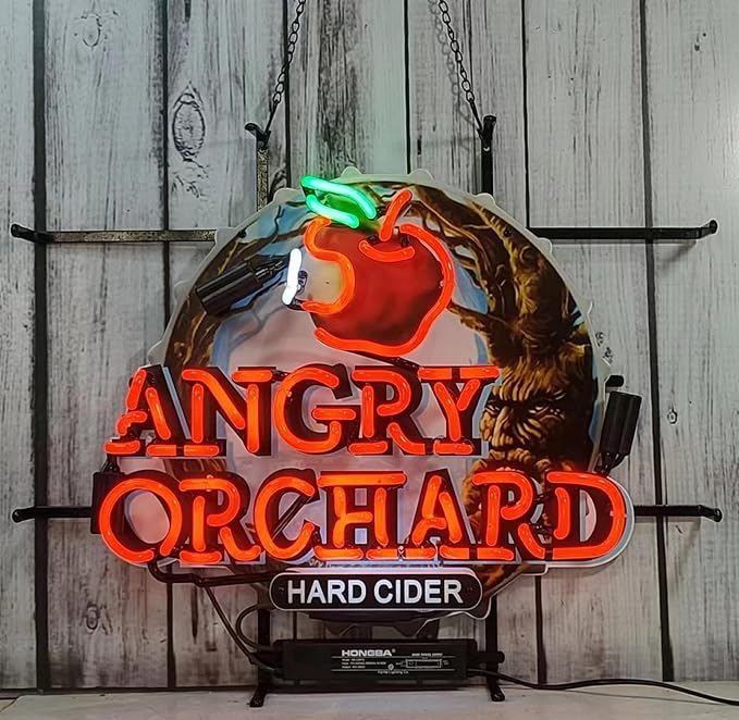 Neon Signs Beer Bar Bedroom Compatible For Angry Orchard Hard Cider Sign Glass Neon Signs for Office Hotel Pub Cafe Man Cave Neon Light Art Wall Lights 24 X 20 Inches