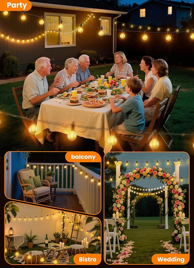25FT 13 LED Outdoor String Lights, G40 Shatterproof String Lights, IP65 Waterproof Connectable Outside Patio Light for Backyard Porch Balcony Garden Decor Christmas Camping Gazebo