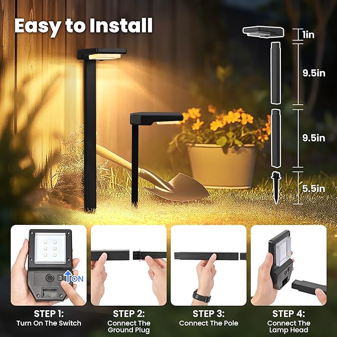 2 Pack Color Changing & Sync Smart Solar Pathway Lights, Solar Lights Outdoor Waterproof, 9 Modes (Warm White/Cool White/RGB) Landscape Lighting for Driveway, Walkway, Garden, Yard, Patio