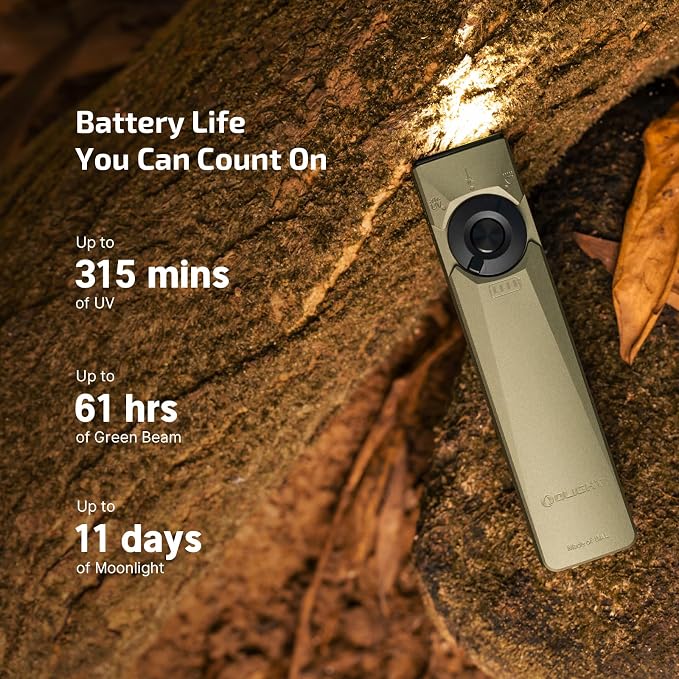 OLIGHT Arkfeld Ultra EDC Flat Flashlight Rechargeable, OAL, Olive-Green NW | Green Beam,UV Light, White LED, 1400 Lumens, Compact Magnetic Pocket Flashlight for Emergency Inspection Working