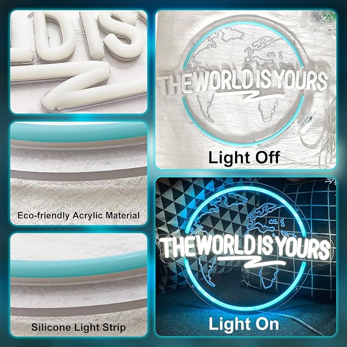 The World Is Yours Neon Sign Carved Planet The World Is Yours LED Signs for Wall Decor Neon Lights for Bedroom Classroom Man Cave Game Room Birthday Cristmas Gifts for Friends Lover