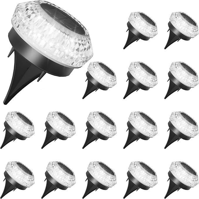 VOLISUN Solar Ground Lights Outdoor,16 Pack Flat Solar Pathway Lights | IP67 Waterproof Solar Powered Disc Lights,Landscape Lighting for Garden Yard Walkway Patio Driveway,Cool White