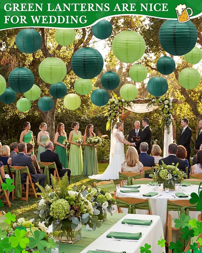 Treela 48 Pcs Paper Lanterns Party Decorations Round,Green Series