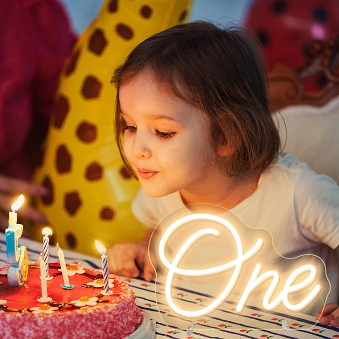 One Neon Sign for First Birthday LED Signs Warm White One Year Old Birthday Table Number Neon Lights Lamp for Home Birthday Party Decor Bedroom Decorations Christmas Gift 30cm*21cm
