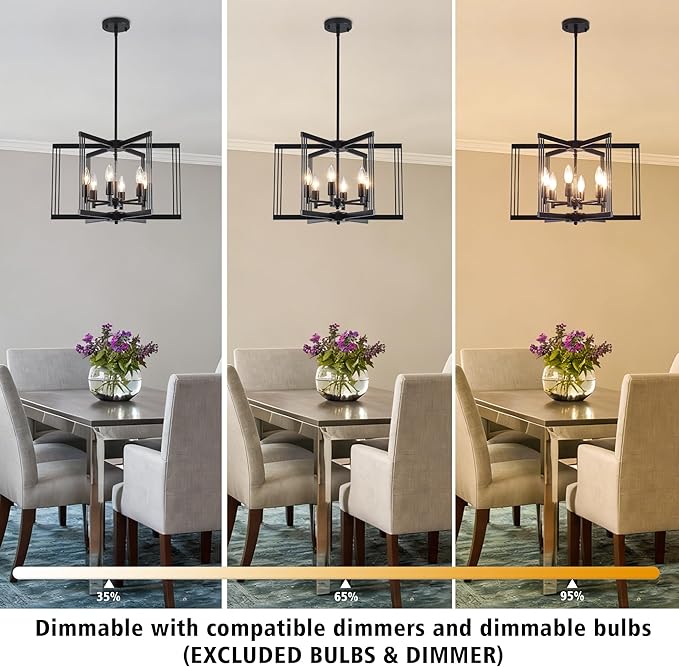 LASENCHOO Modern Black Chandelier for Dining Room Light Fixture, 6 Lights Geometric Pendant Lights Kitchen Island, Industrial Metal Chandeliers for Entryway Kitchen Living Room Foyer Lighting Fixtures