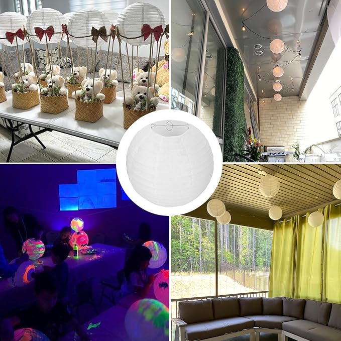 30 Pack 10 Inch Elegant White Round Paper Lanterns for Party Decorations, Weddings, Birthdays