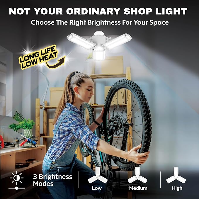 Bell+Howell HighBurst Ultra LED Garage Light Bulb – 8,000 Lumens, Super Bright Screw-in Ceiling Light - Adjustable Multi-Panel Design, for Garage, Shop, Basement, Attic – As Seen on TV