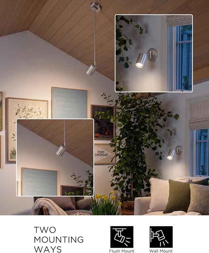 FEMILA LED Track Light for Kitchen, 3000K Bulb Included, Brushed Nickel | GU10 base adjustable-length swing arm sconce, 180° arm, 90° tilt, and 350° rotation for focused lighting