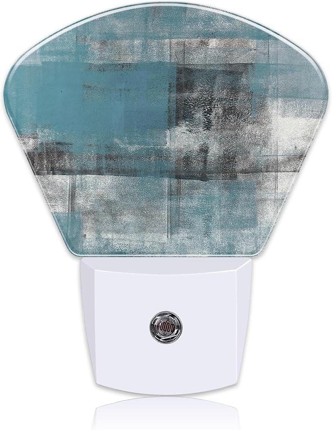 Blue Grey Abstract Painting Night Light Plug into Wall, Art Painting Night Light with Dusk to Dawn Sensor for Kid Girls Boys Women Men Room, Hallway, Kitchen, Bathroom, Stairs Decor