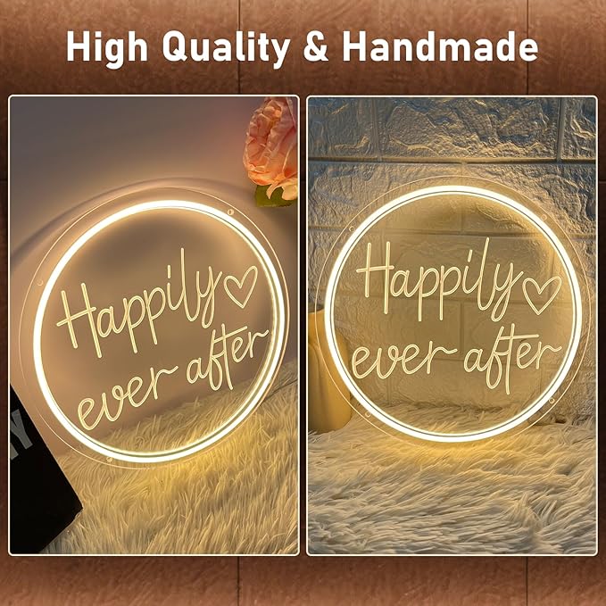 Happily Ever After Neon Sign Dimmable LED Neon Lights Sign for Wall Decor USB Powered LED Sign for Wedding Anniversary Valentine's Celebrations Bedroom Art Sign Decorations 30CM*30CM