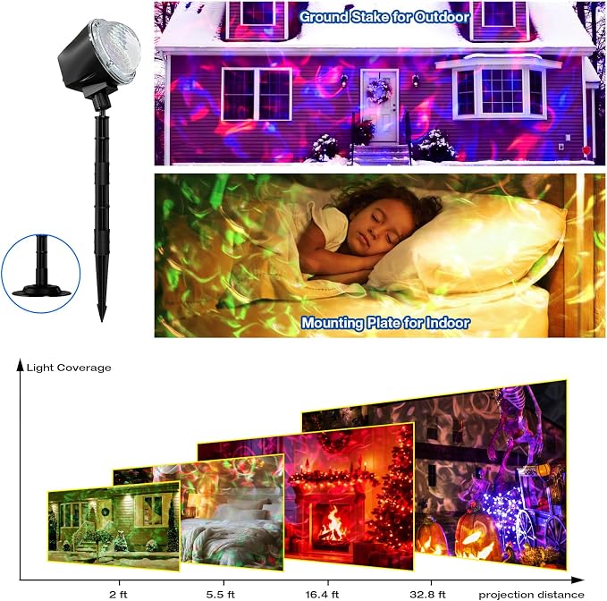 Christmas Ocean Wave Projector Light Outdoor，Halloween Water Effect Lamp | 15 Colors , Remote & Timer, IP65 Weatherproof, Indoor for Yard, House Parties, Holiday,Wedding, Bedroom Ceiling Decor