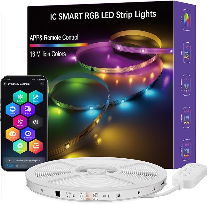 LED Strip Lights, 50FT Smart IC RGB WiFi Voice Controlled LED Lights | Segmented DIY Color, Rainbow Chasing, Music Sync, Alexa Google Compatible for Bedroom Decor