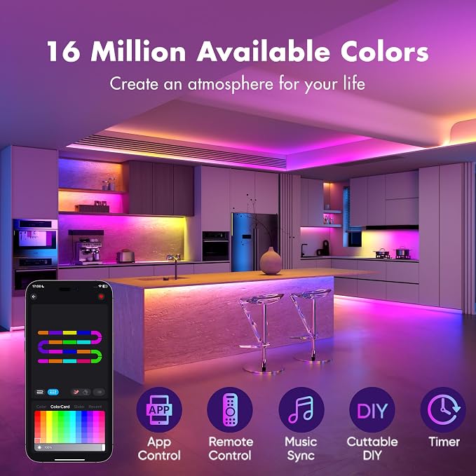 LED Strip Lights,130FT Smart IC RGB WiFi Voice Controlled LED Lights | Segmented DIY Color, Rainbow Chasing, Music Sync, Alexa Google Compatible for Bedroom Decor