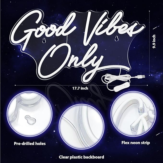 Kavaas Good Vibes Only Neon Signs for Wall Decor 17.7" x 9.9" | Blue Good Vibes Only LED Sign for Bedroom, Party, Bar, Salon - Best Gifts for Birthday, Christmas