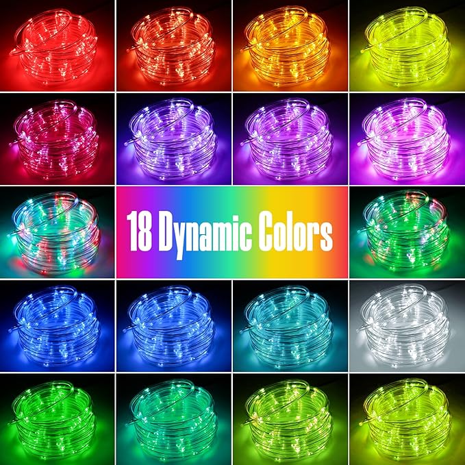 PUHONG (New) RGB Color Changing Rope Lights, 33FT 100LED Outdoor String Lights with Remote, 18 Colors Plug in Waterproof Tube Lights for Indoor Outdoor, Wedding, Christmas, Patio, Party Decor