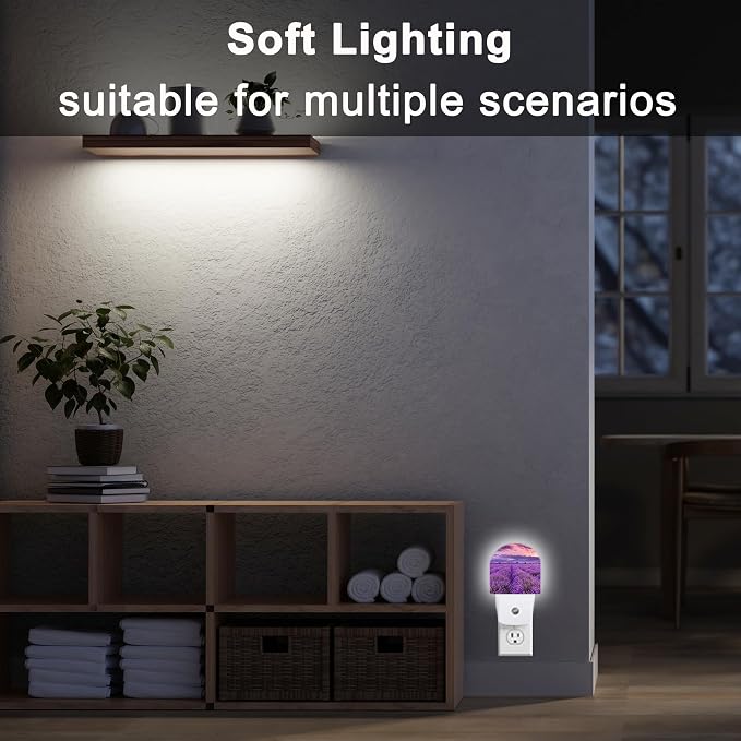 Night Light,Lavender Field Sunset Night Lights Plug Into Wall Bedroom Bathroom Kitchen Hallway Stairs Hallway, Energy Efficient Decor Desk Lamp Gifts