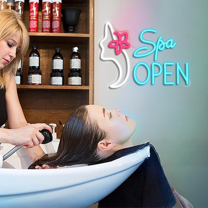 Spa Open Neon Sign for Wall Decor Adjustable Usb Powered Beauty Salon Led Light Sign 16.54’’*12.6’’ Open Neon Light for Salon Bar Hair Salon Make Up Lashes Nail Decoration