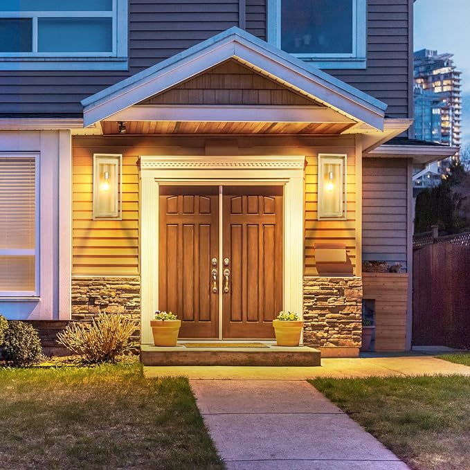 19" Large Outdoor Wall Light Fixtures, Gold Porch Light, 2 Pack | Large Size, Anti-Rust, Waterproof, Tempered Glass, Easy Installation, Modern Exterior Sconces for House Garage
