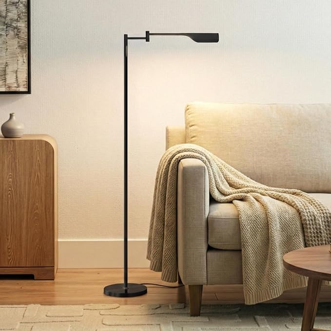 Brightech Leaf Pharmacy LED Reading Lamp, Dimmable Floor Lamp with Easy Rotation Over Chair or Desk for Living Rooms & Offices, Adjustable Standing Lamp, Tall Lamp for Sewing & Craftwork - Jet Black
