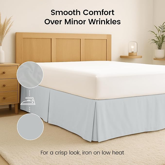Queen Bed Skirt, Hides Under-Bed Storage 16 Inch Drop, Pleated, Light Grey | Easy Fit Design, Shrinkage & Fade Resistant, Hotel Style, Microfiber Durable Fabric, Machine Washable