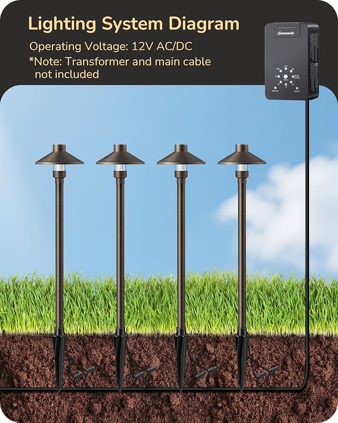 EDISHINE Solid Brass Low Voltage Landscape Lighting with G4 Bulbs 4 Pack | 22" Tall, 12V LED Pathway Lights Wired, Waterproof for Garden, Yard, Walkway, Bronze