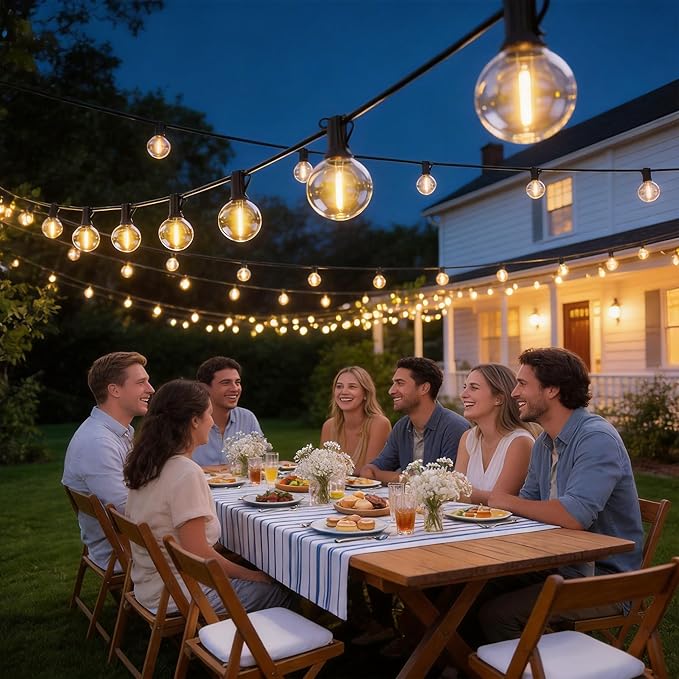 RTTY Outdoor String Lights 100ft, G40 Led Patio Globe Lights with 52pcs Plastic Bulbs, Shatterproof Waterproof Connectable Hanging for Porch Cafe Bistro Backyard Gazebo Balcony Deck Party