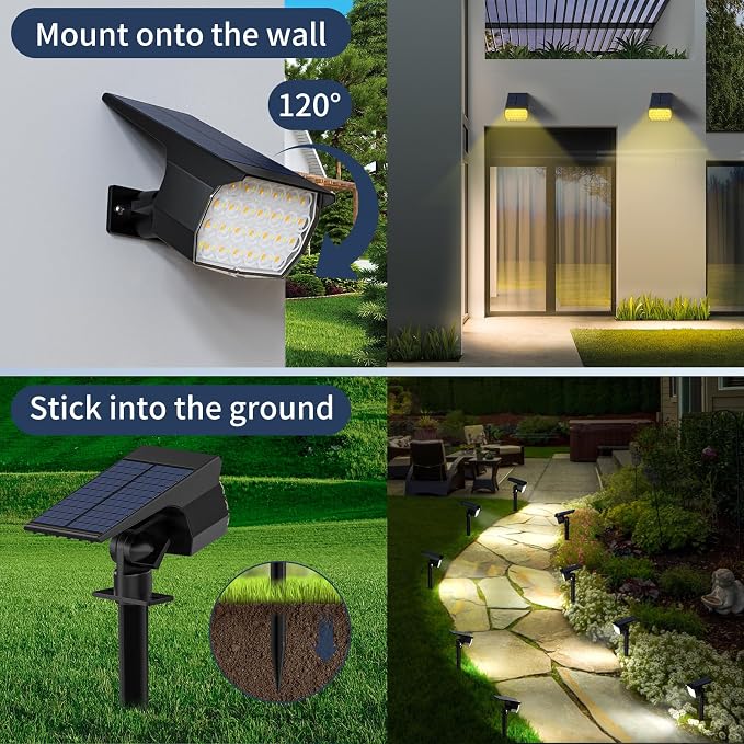 Solar Spot Lights Outdoor 12 Pack, [52 LED/ 6 Color Lighting] Solar Lights Outdoor Waterproof IP65 Dusk to Dawn Solar Powered Landscape Spotlights for Outside Yard Garden Pathway Lawn