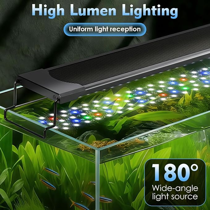 AQQA LED Aquarium Light, 24/7 Mode High Lumen Full Spectrum Fish Tank Light | DIY Mode, Adjustable Timer/Brightness, Extendable Bracket, Memory Function, IP68 Waterproof, Fits for 18–25 Inch Tanks