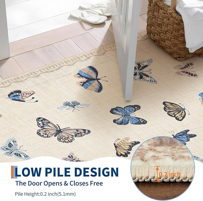 GarveeHome Butterfly Area Rug 9x12, No Slip Washable Rug, Modern Bedroom Rug Under Bed Ultra Carpet, Low-Profile Rugs for Living Room Bedroom Dining Room, Khaki