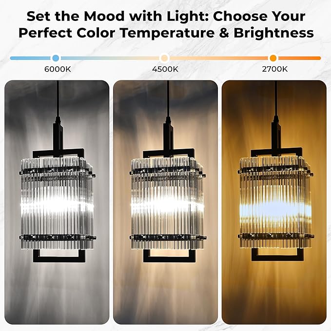 IKK Black Pendant Light for Kitchen Island, Luxury Ribbed Glass Chandelier Lights Fixture, Modern Elegant Adjustable Pendant Lighting for Dining Room Bedroom, E26 Bulb, L6.5'' x H14''
