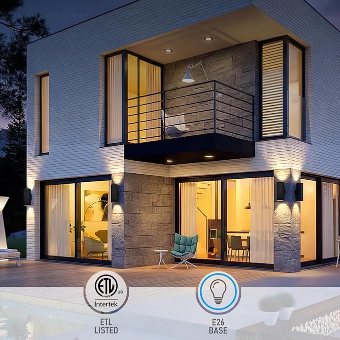 LEONLITE Modern Outdoor Rectangular Wall Lights 18", Porch Light in 2 Lights, Up Down Lights, Matte Black Waterproof Wall Sconce, Aluminum, E26 Base, Exterior Light Fixture Wall Mount, ETL, Pack of 2