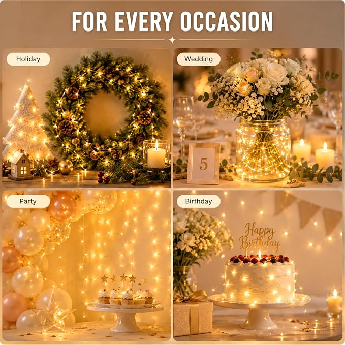 HXWEIYE 6 Pack Fairy Lights Battery Operated, 7ft 20LED | Mini Firefly Starry Lights, Mason Jar Light, For Indoor Outdoor Bottle Tree Wreath Wedding Halloween Thanksgiving, Warm White