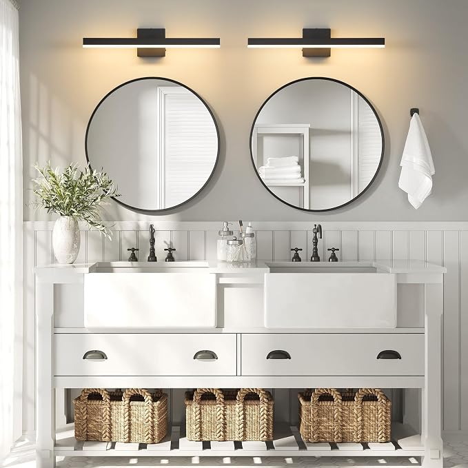 Black Bathroom Vanity Light Fixture 23.6'' 20W Dimmable 5CCT LED Hardwired | Bathroom Light Fixture Over Mirror, Bathroom Wall Sconce, Rust-resistant, ETL Certificated, 2700K/3000K/3500K/4000K/5000K