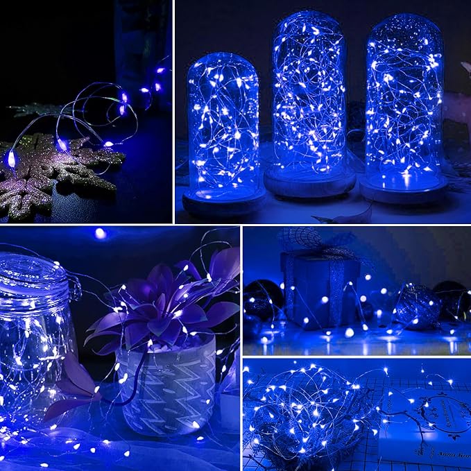 AIKEI 24 Pack LED Fairy Lights Battery Operated, String Lights Waterproof 7 Feet 20 Led Firefly Starry Lights for Wedding Party Bedroom Garden Christmas Decoration Blue