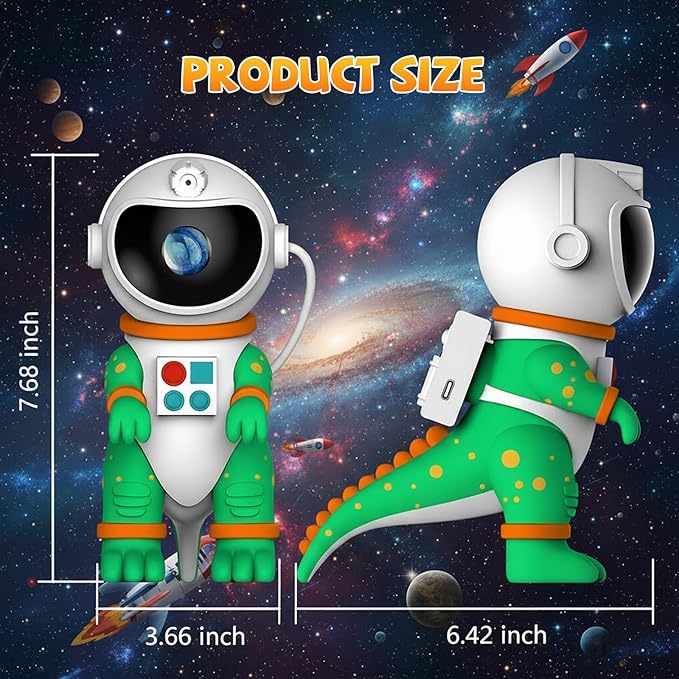 Dinosaur Astronaut Galaxy Star Projector Night Light, 8 in 1 LED Space Planetarium Lamp, 360° Rotating with Remote & Timer, Kids Adults Bedroom Decor, Christmas Birthday Gifts (Green)