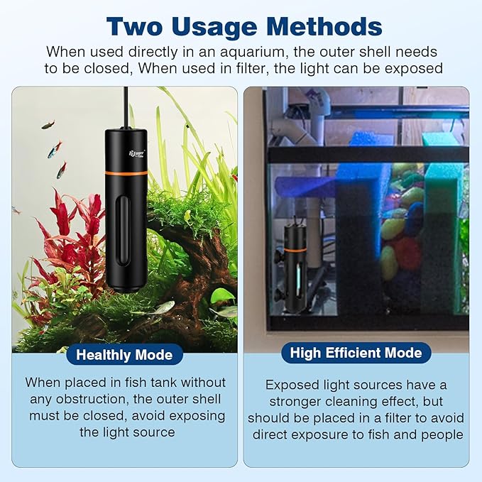 hygger Aquarium U-V Light with Timer, 360° Protective Shield Clean Lamp for Green Water & Algae, Amphibian Small U-V Light for Freshwater & Saltwater Fish Tanks, 11W for 60-180 Gal
