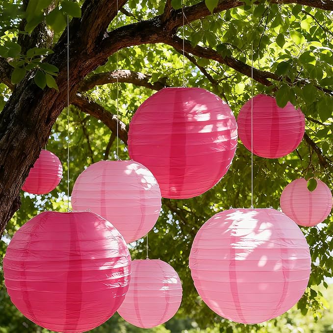 20Pcs Paper Lanterns Decorative, Pink Hanging Lanterns for Bridal Shower | 6"8"10" Hot Pink and Light Pink Round Paper Lanterns Decorations for Wedding Engagement Birthday Rustic Party Home Decor