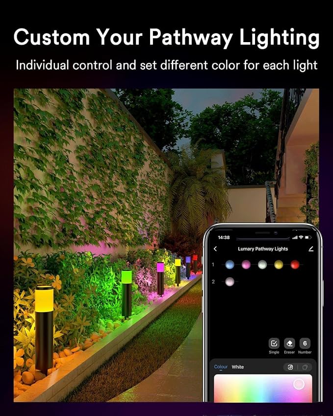 Lumary Smart Low Voltage Pathway Lights 2100LM 6 Pack, IP65 Waterproof, 24V | RGBAI/Cool/Warm light, Timer, 50+ Scenes, Custom Schedules, Works with Alexa/Google Home, Garden/Driveway/Landscape Lighting