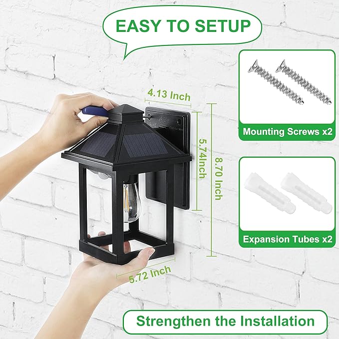 Solar Powered Wall Lanterns Outdoor with 3 Modes, Dusk to Dawn Motion Sensor LED Sconce Lights Waterproof, Exterior Front Porch Security Lamps Wall Mount Patio Fence Decorative Light Fixtures