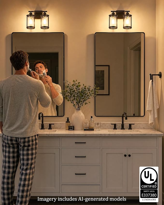 2-Light Oil Rubbed Bronze Bathroom Light Fixtures, 13.8 Inch Modern Bathroom Vanity Lighting Fixtures Over Mirror with Clear Glass and Metal Cage Wall Sconce Lights for Bath, OS-3014ORB-2W