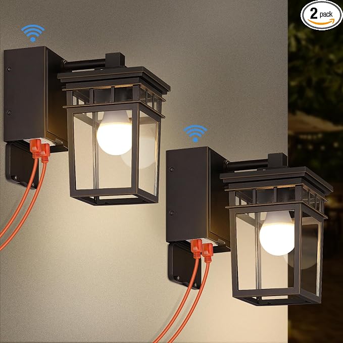 2 Pack Outdoor Porch Lights, Dusk to Dawn Wall Lighting with GFCI Outlet | Waterproof Alunmium Wall Sconces with Clear Glass Shade, Outside Porch Lights House Patio Garage Front Door, Bulbs Included