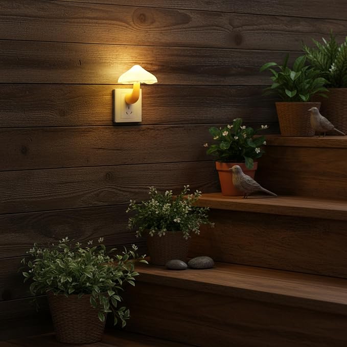 AUSAYE Sensor LED Night Lights for Adults Kids NightLight Cute Mushroom Night Light Plug in Wall Lamps for Bedroom, Bathroom,Toilet, Stairs, Kitchen, Hallway Corridor Warm Yellow