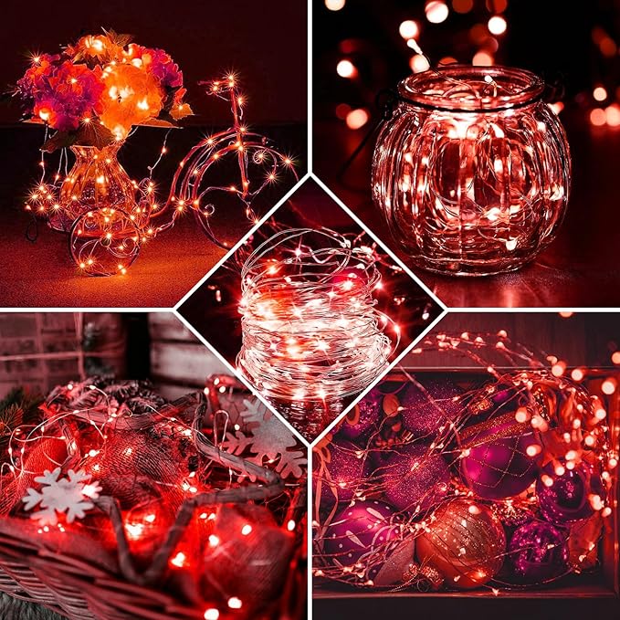 100 Pack Red Fairy Lights 7Ft 20 LED Twinkle String Lights 3 Modes Battery Operated Waterproof Firefly Starry for Mason Jar Party Table Centerpieces Halloween Christmas Valentines Day