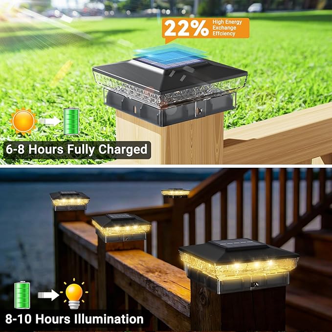 btfarm 12 Pack Solar Post Cap Lights Outdoor, 2 Color Modes 16 LED Fence Post Lights Fit 4x4 3.5x3.5 Wooden/Vinyl, Bright Waterproof Solar Powered Deck Lighting Outside for Patio Porch Garden, Black